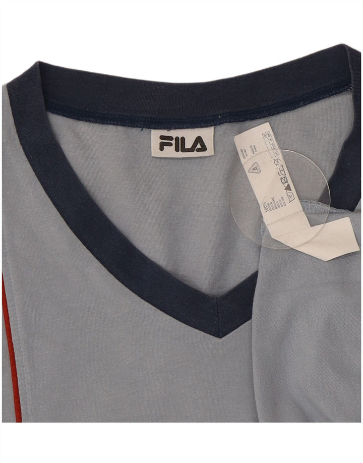 Męski top Fila z długim rękawem, mały, niebieski, bawełniany w bloki kolorów
