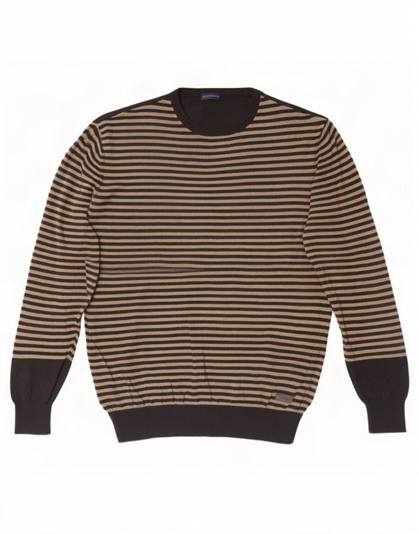 Męski sweter z okrągłym dekoltem Trussardi Jeans 2XL, bawełniany w beżowe paski