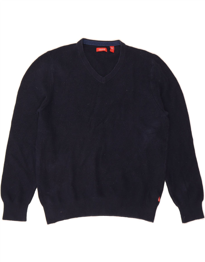 IZOD Womens V-Neck Jumper Sweater UK 14 Medium Navy Blue Cotton Vintage Izod and Second-Hand Izod from Messina Hembry 