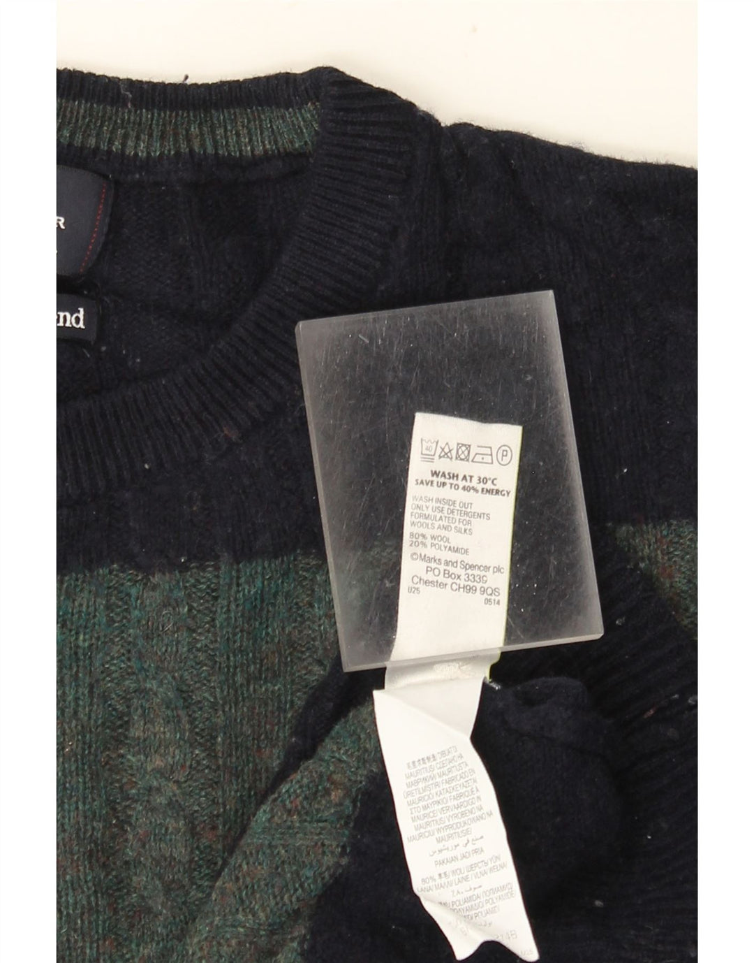 Marks & Spencer Męski sweter z okrągłym dekoltem XL, wełniany w zielone paski