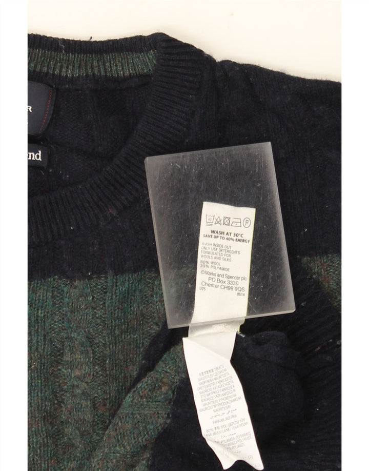 Marks & Spencer Męski sweter z okrągłym dekoltem XL, wełniany w zielone paski
