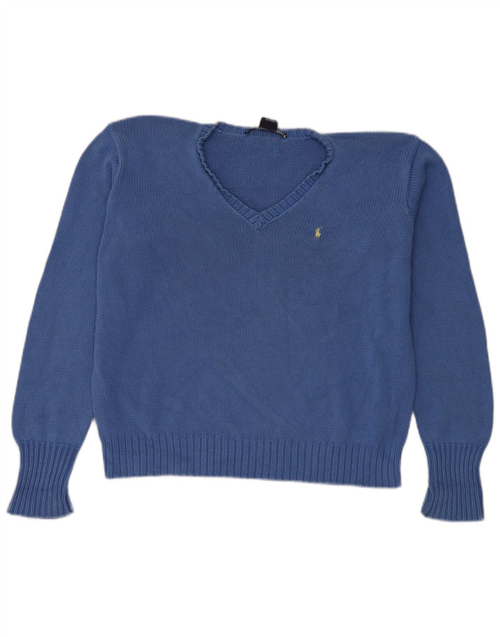 Damski sweter Ralph Lauren Crop Oversize z dekoltem w kształcie litery V, UK 14, średni niebieski