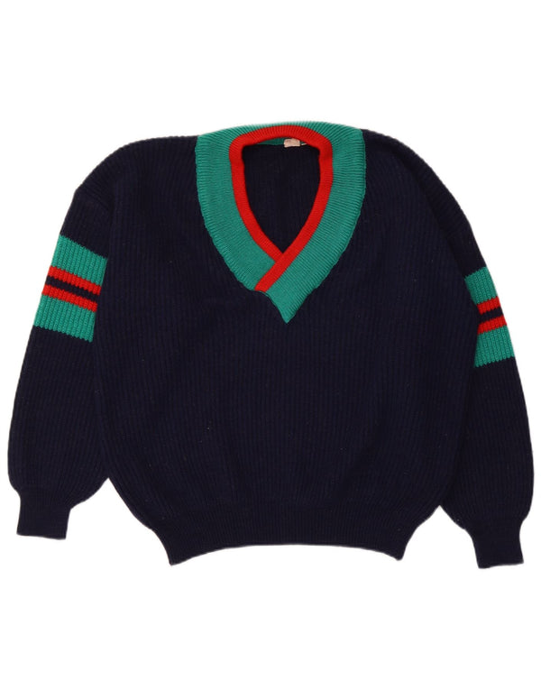 Sweter damski VINTAGE Crop V-Neck IT 48/50 XL granatowy w paski