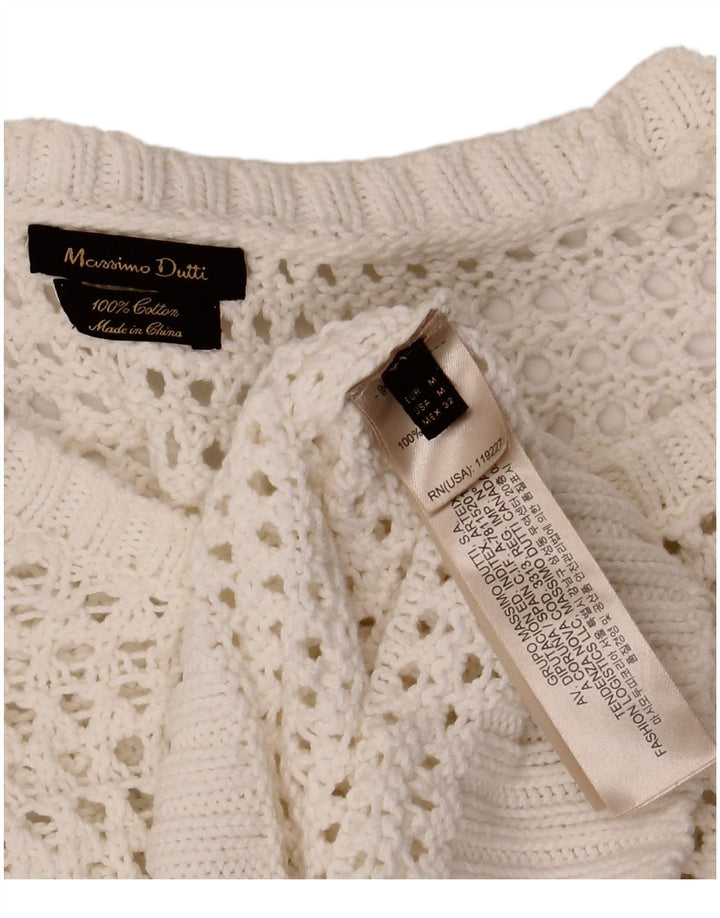 MASSIMO DUTTI Damski sweter szydełkowy z dekoltem w łódkę UK 12 Średni biały