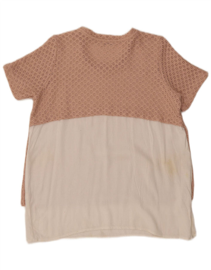 ZARA Womens Crochet Blouse Top UK 14 Medium Pink Colourblock