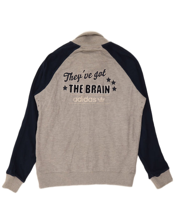 Męska kurtka dresowa ADIDAS z grafiką, duża, szara, bawełniana w bloki kolorów