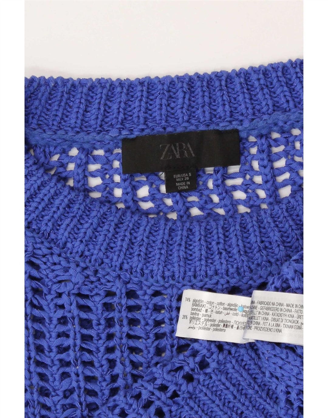 Damski, oversize'owy, przezroczysty, dzianinowy top Zara UK 10, mały, niebieski, bawełniany