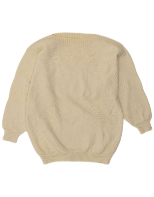 Sweter damski VINTAGE z dekoltem w łódkę UK 16, duży w kolorze złamanej bieli