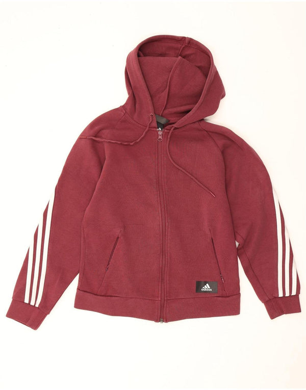 Adidas Womens Zip Hoodie Sweater UK 4/6 XS Burgundy Cotton
