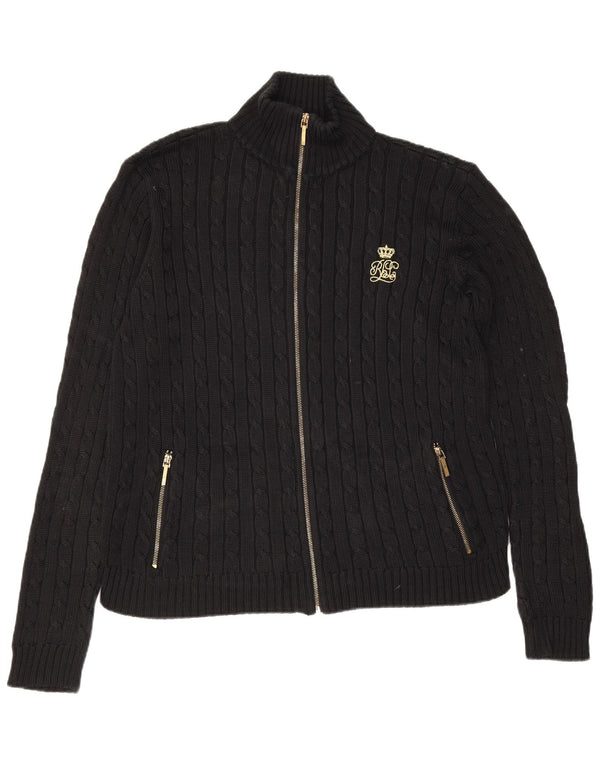 Ralph Lauren Womens Cardigan Sweater UK 14 Medium Black Cotton