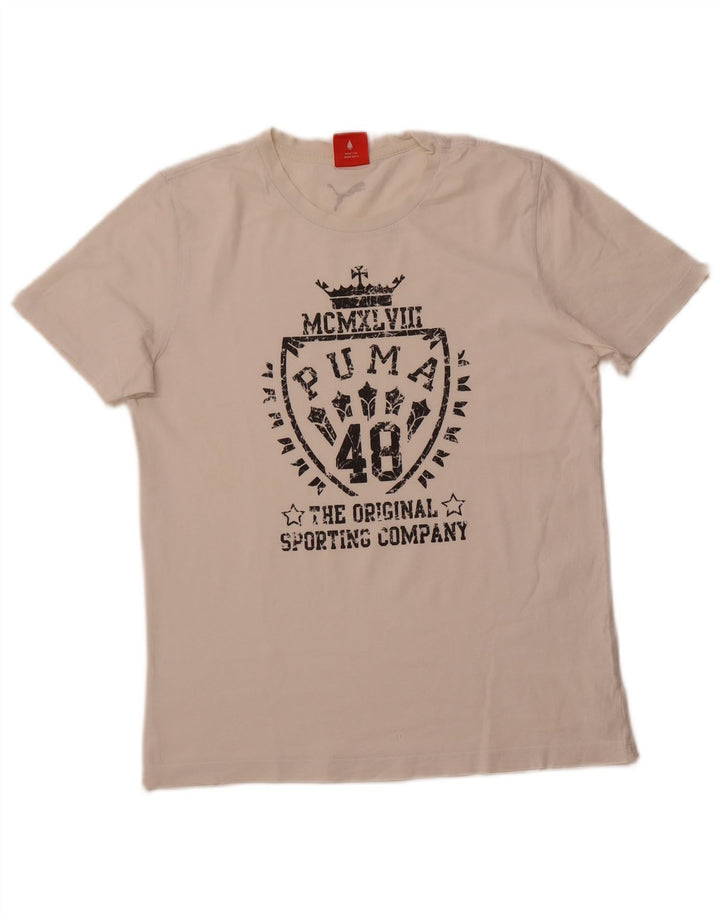 Męski T-shirt z grafiką PUMA, mały, biały, bawełniany