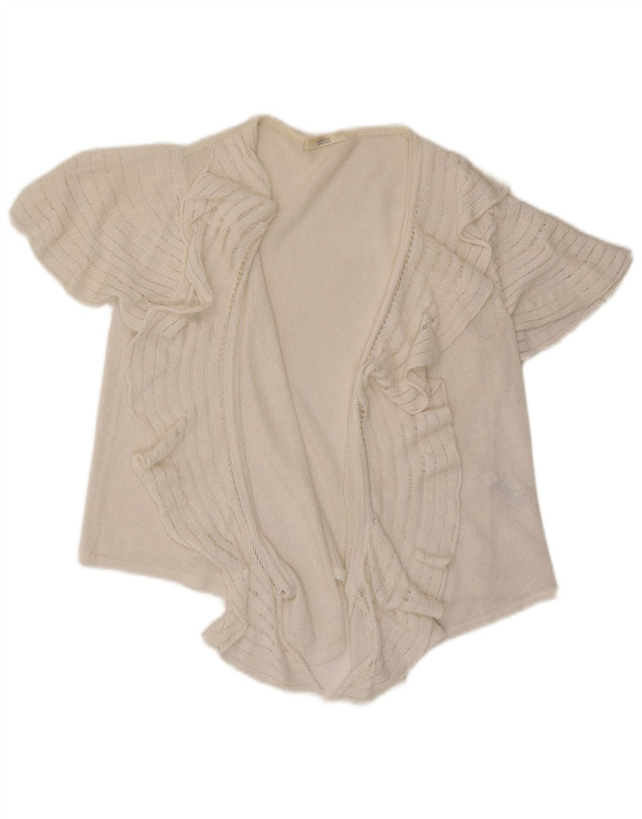 Marks & Spencer Damski sweter z falbanką z przodu, otwarty, UK 16, duży, biały