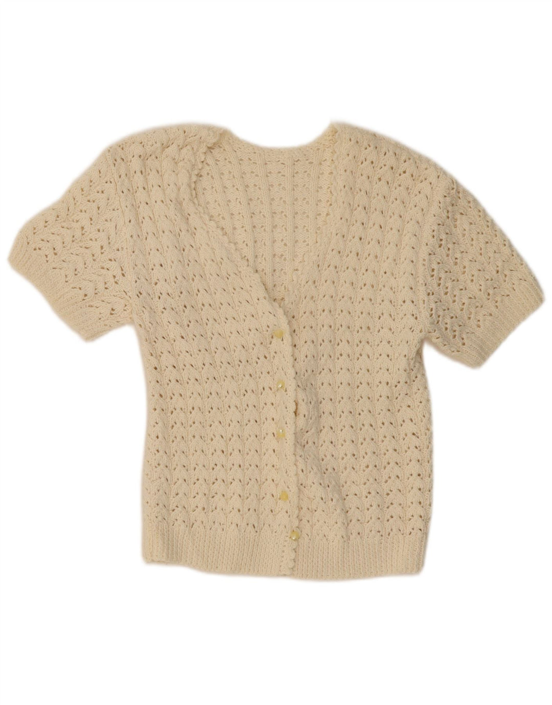 Damski sweter szydełkowy z krótkim rękawem VINTAGE UK 10 Small Beige