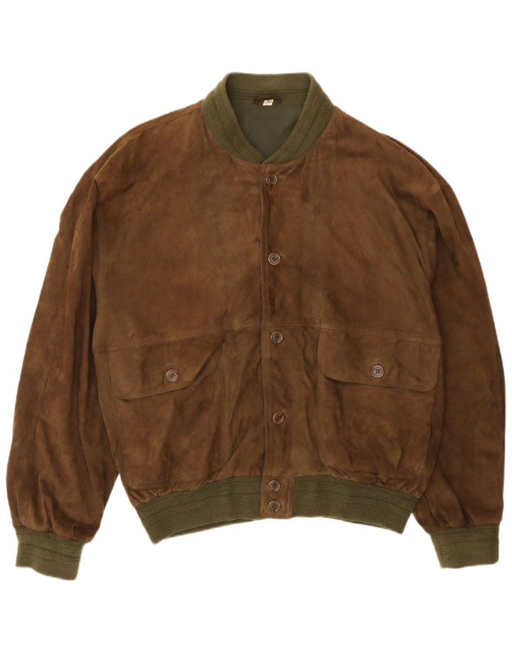 Vintage męska zamszowa kurtka bomber IT 50 duża brązowa skóra