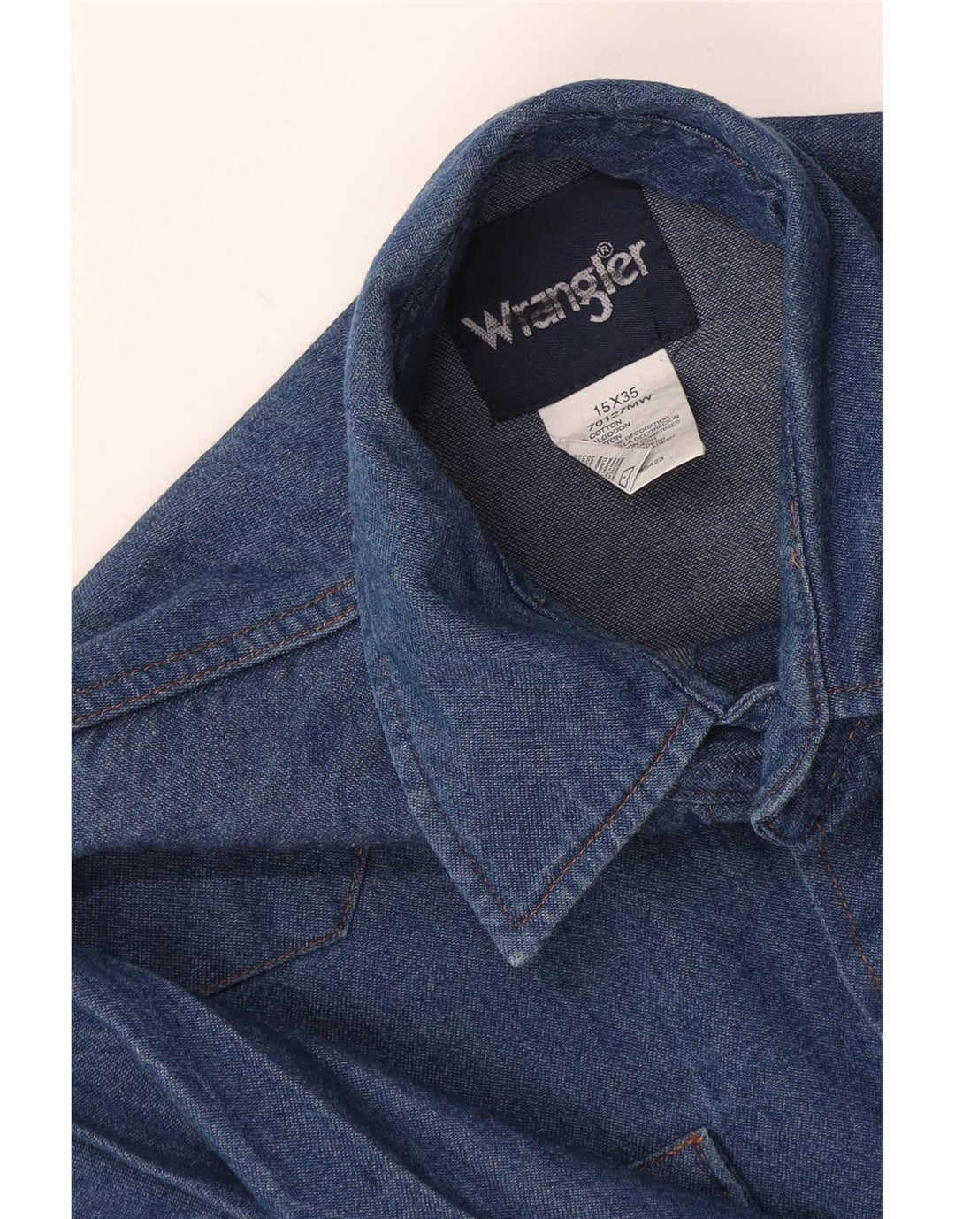 Męska koszula dżinsowa Wrangler Western, rozmiar 15, średnia niebieska, bawełniana