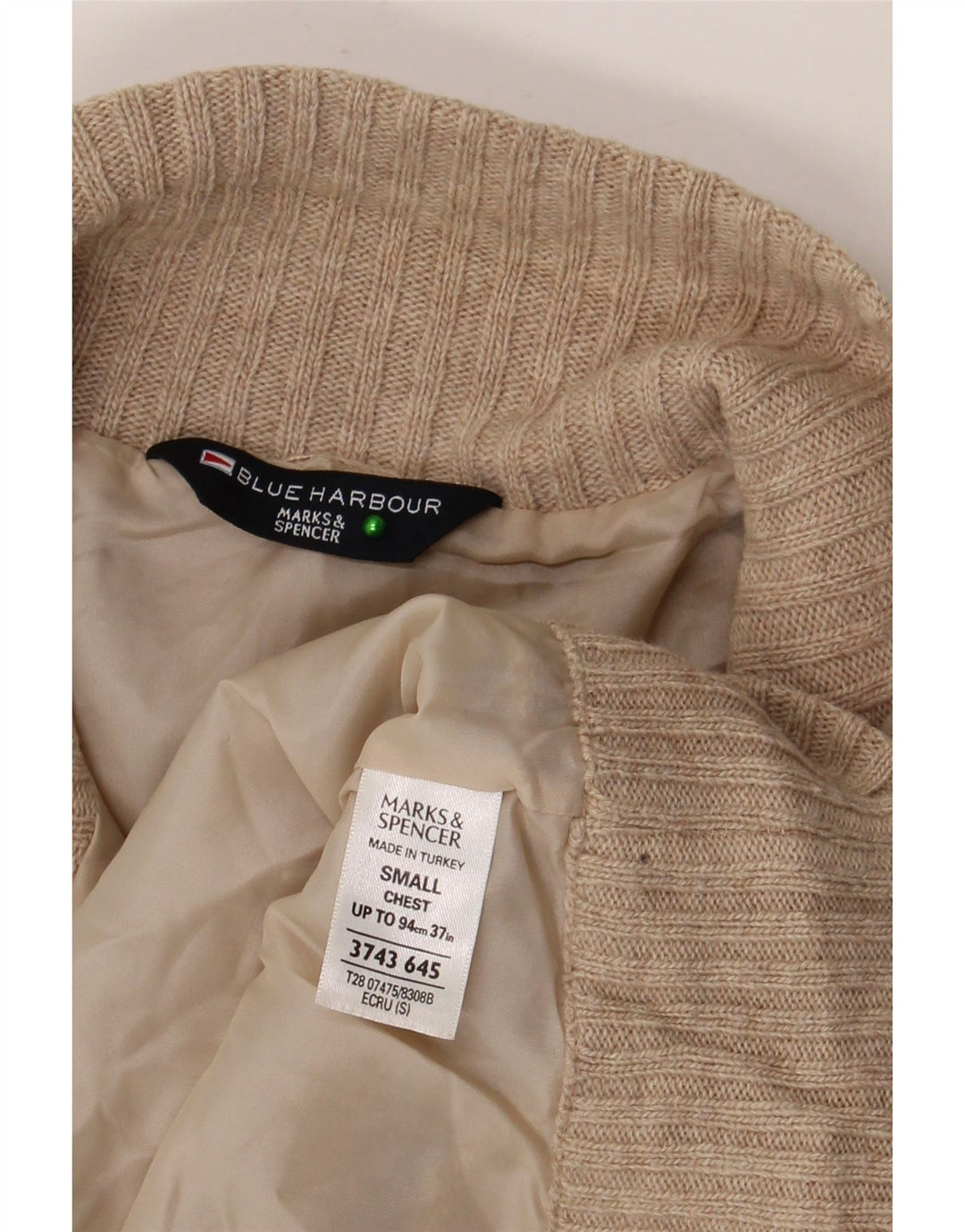 Marks & Spencer Męski sweter w kolorze niebieskim z zamkiem błyskawicznym i małą beżową wełną