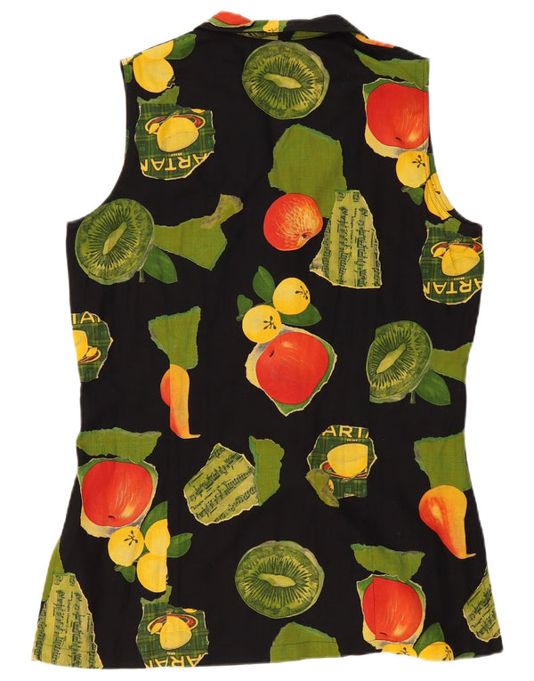 Vintage damska bluzka bez rękawów z abstrakcyjnym wzorem UK 14, duża czarna