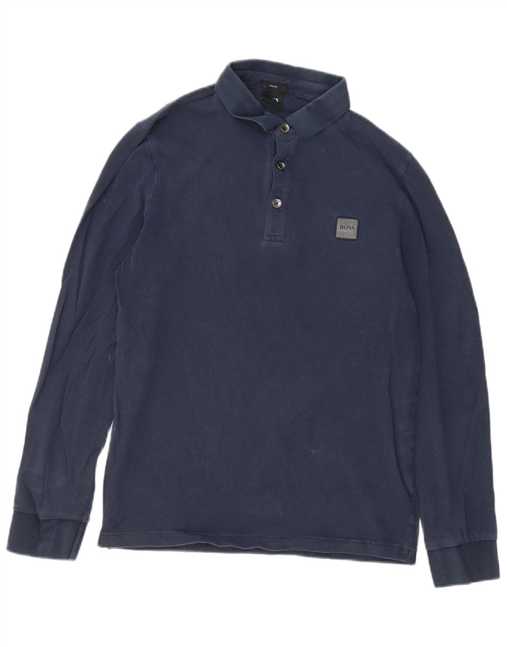 Męska koszulka polo slim fit z długim rękawem HUGO BOSS, kolor średni granatowy