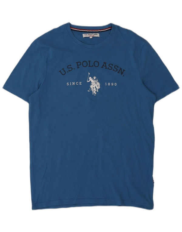 US Polo Assn. Męski T-shirt z grafiką, mały, niebieski, bawełniany