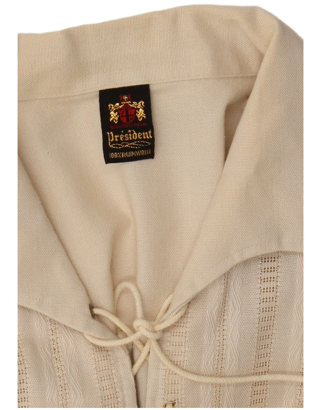 Vintage męska koszula pulowerowa z krótkim rękawem, średnio beżowa, bawełniana