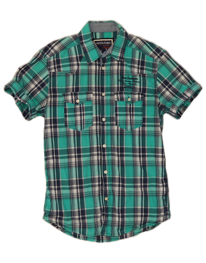 JACK & JONES Mens Short Sleeve Shirt Medium Green Check Cotton Vintage Jack & Jones and Second-Hand Jack & Jones from Messina Hembry 