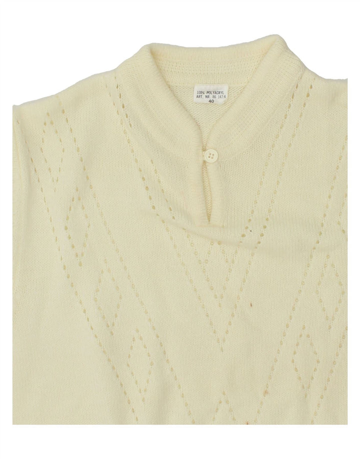 VINTAGE Womens Short Sleeve V-Neck Jumper Sweater EU 40 Medium Off White Vintage Vintage and Second-Hand Vintage from Messina Hembry 