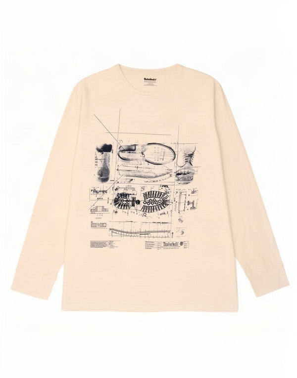 Męski top graficzny Timberland z długim rękawem XL, biała bawełna