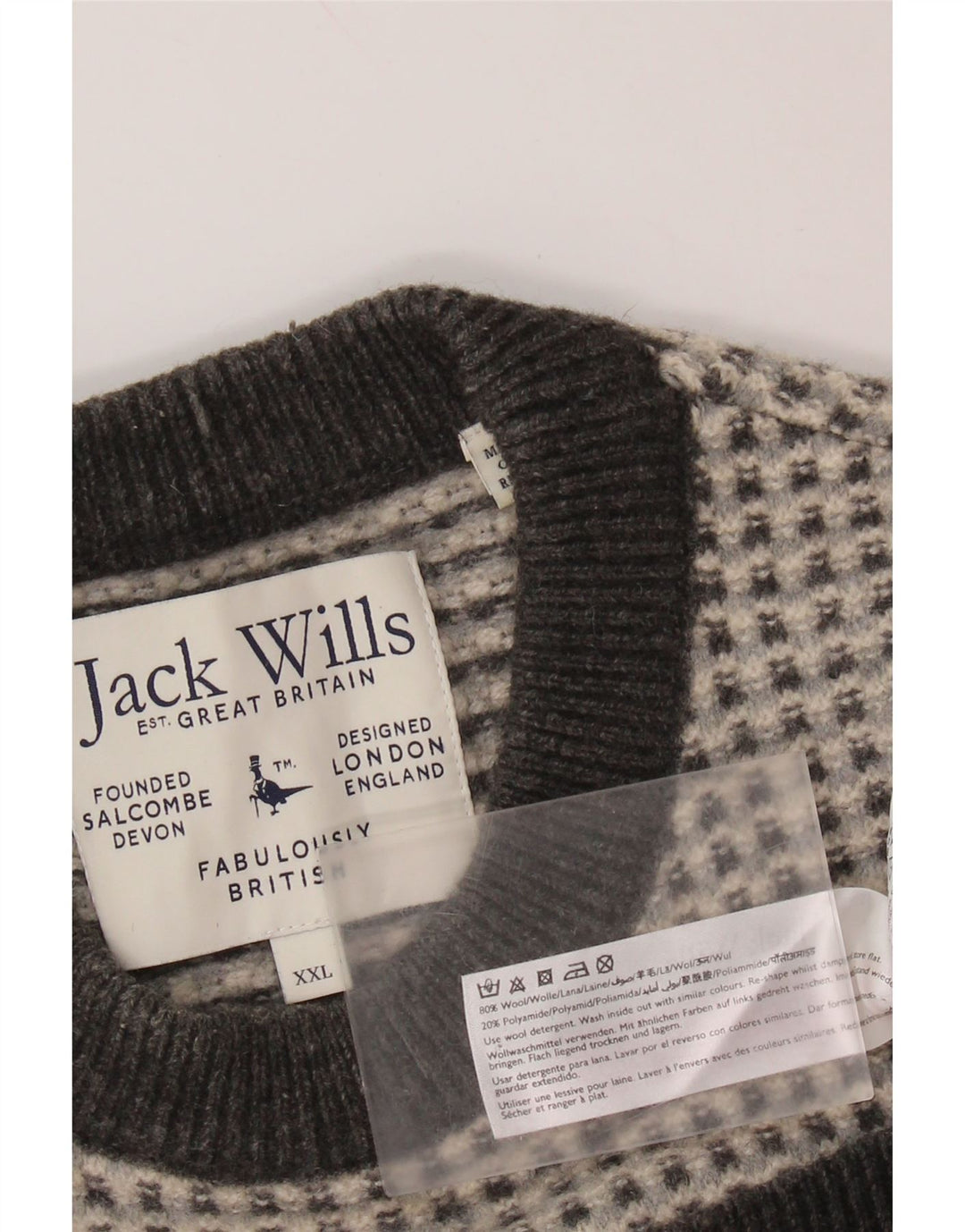 JACK WILLS Damski sweter z okrągłym dekoltem UK 20 2XL Szara wełniana kratka