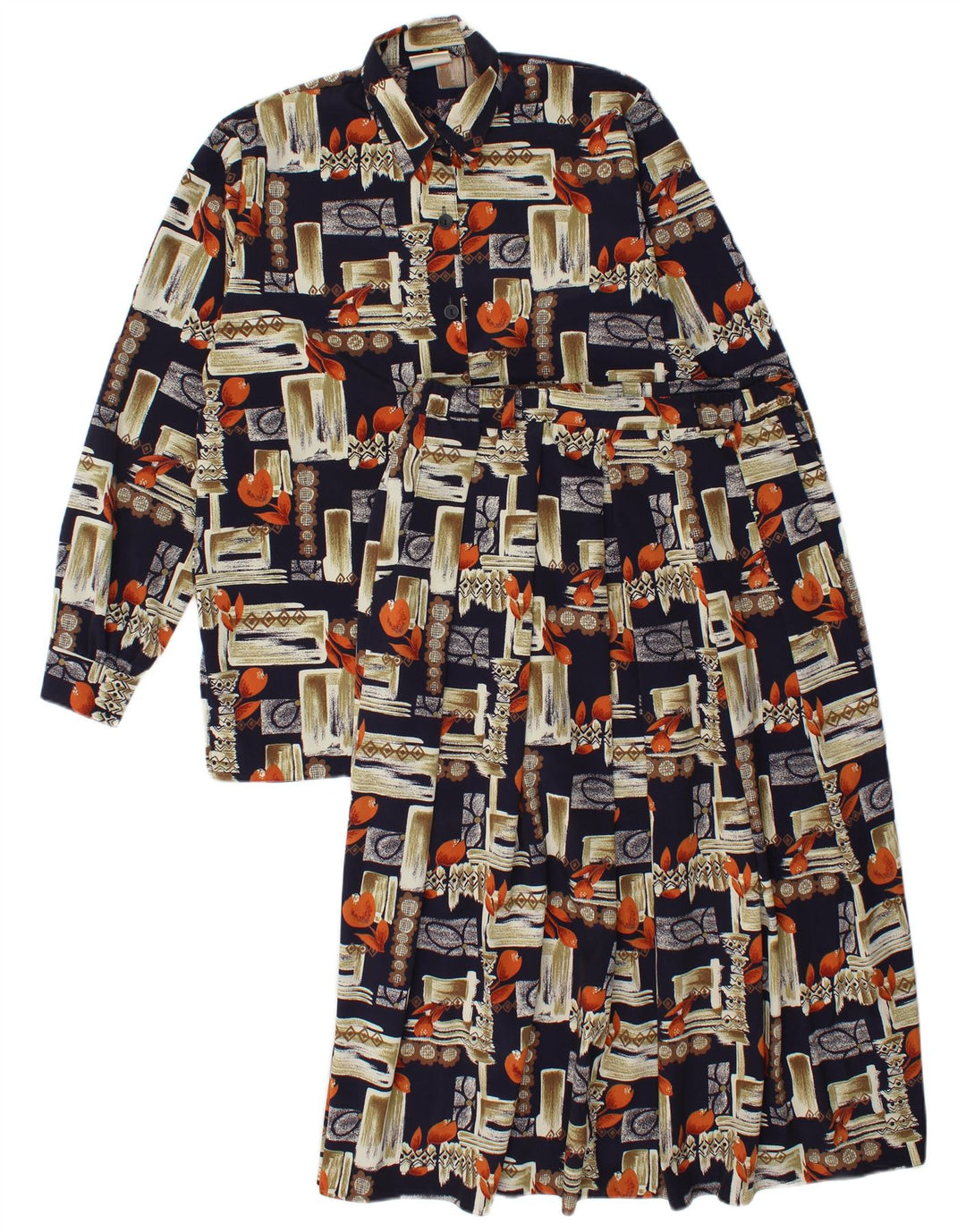 CLOVER Womens 2 Piece Skirt Set UK 14 Large W30 Navy Blue Patchwork