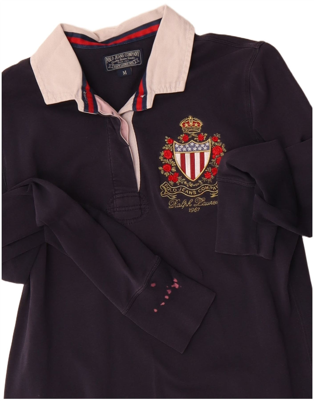 POLO RALPH LAUREN Damska koszulka polo z długim rękawem UK 12 Średni granat