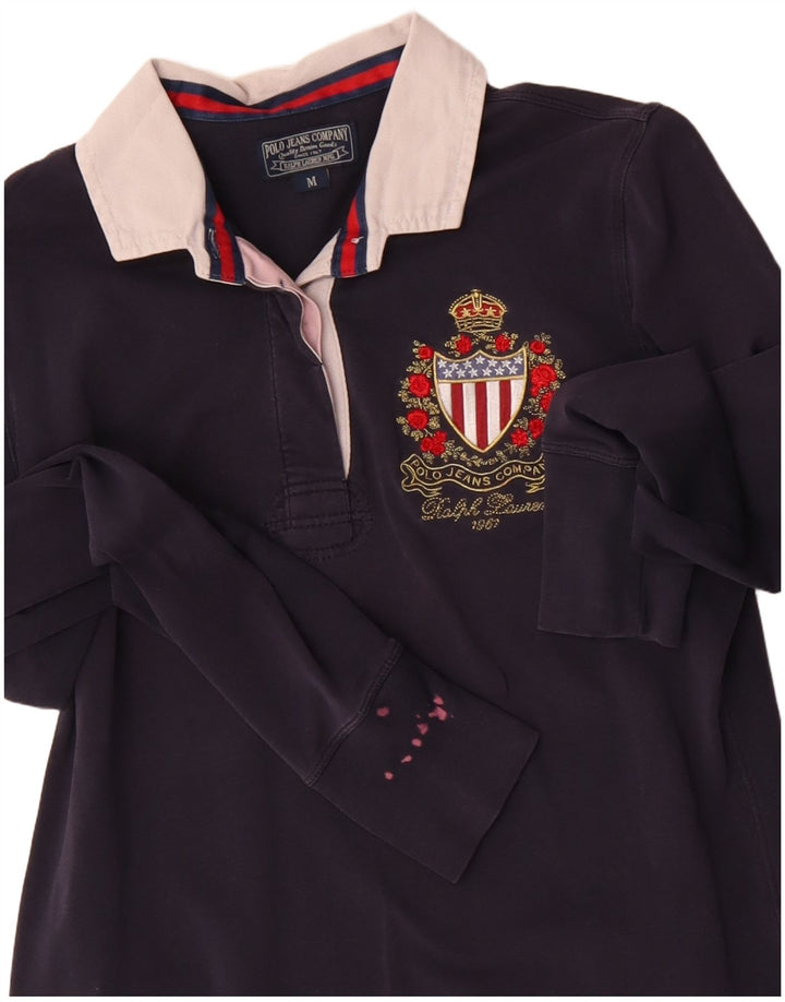 POLO RALPH LAUREN Damska koszulka polo z długim rękawem UK 12 Średni granat