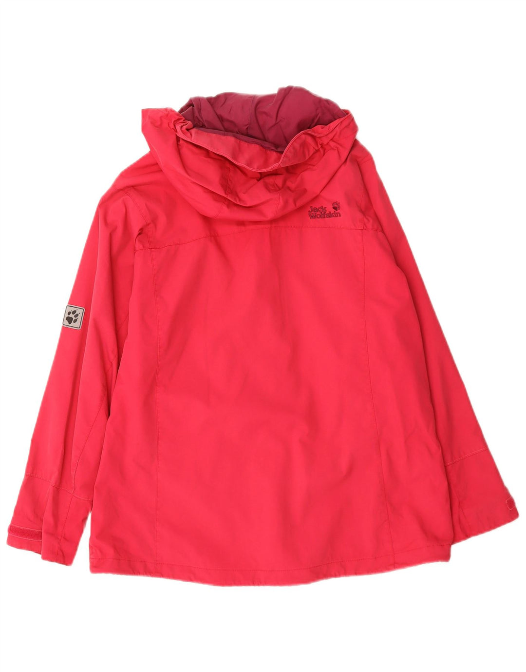 Damska kurtka przeciwdeszczowa z kapturem Jack Wolfskin UK 16, duża, czerwona, poliamidowa