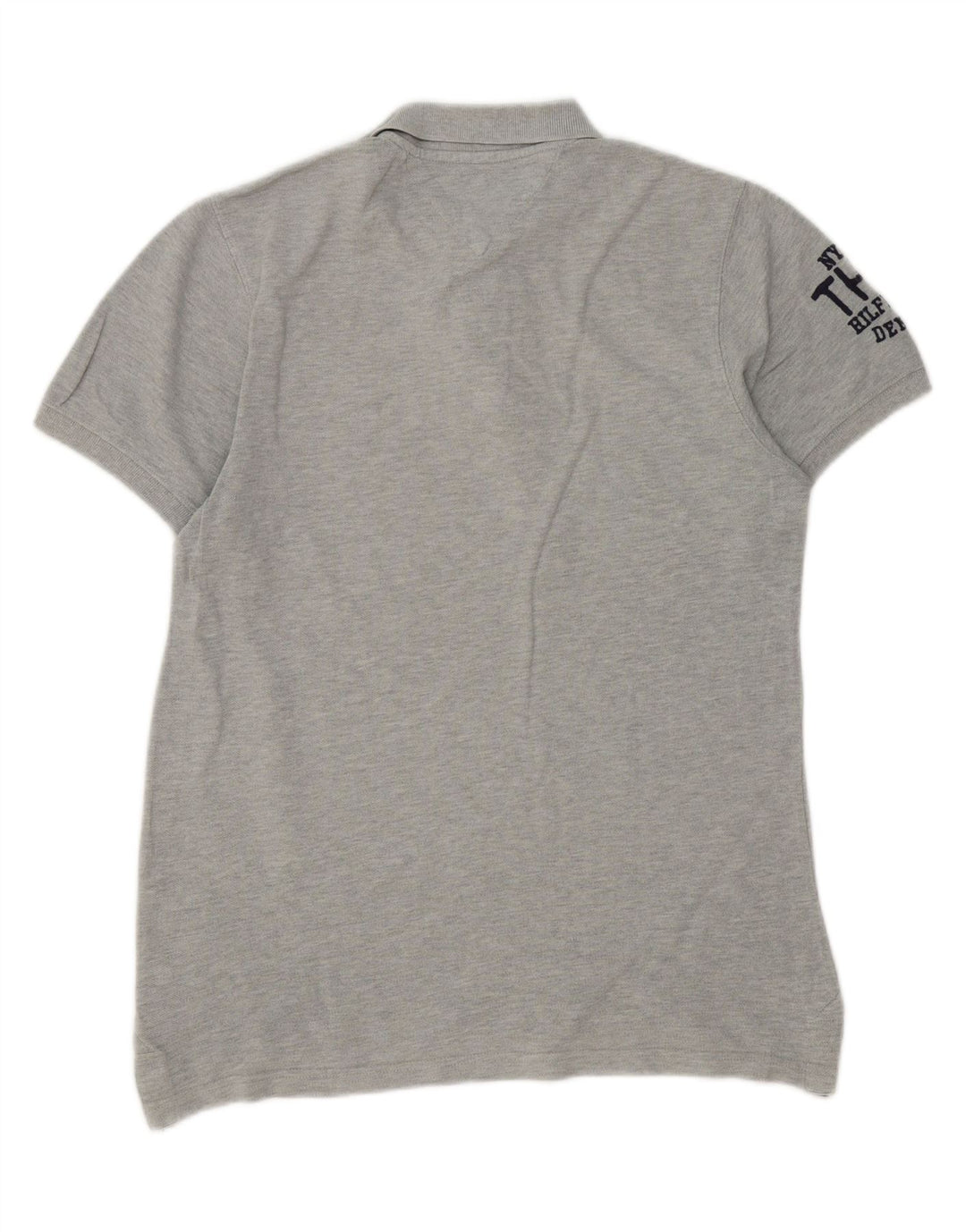 TOMMY HILFIGER Mens Graphic Polo Shirt Medium Grey Cotton Vintage Tommy Hilfiger and Second-Hand Tommy Hilfiger from Messina Hembry 