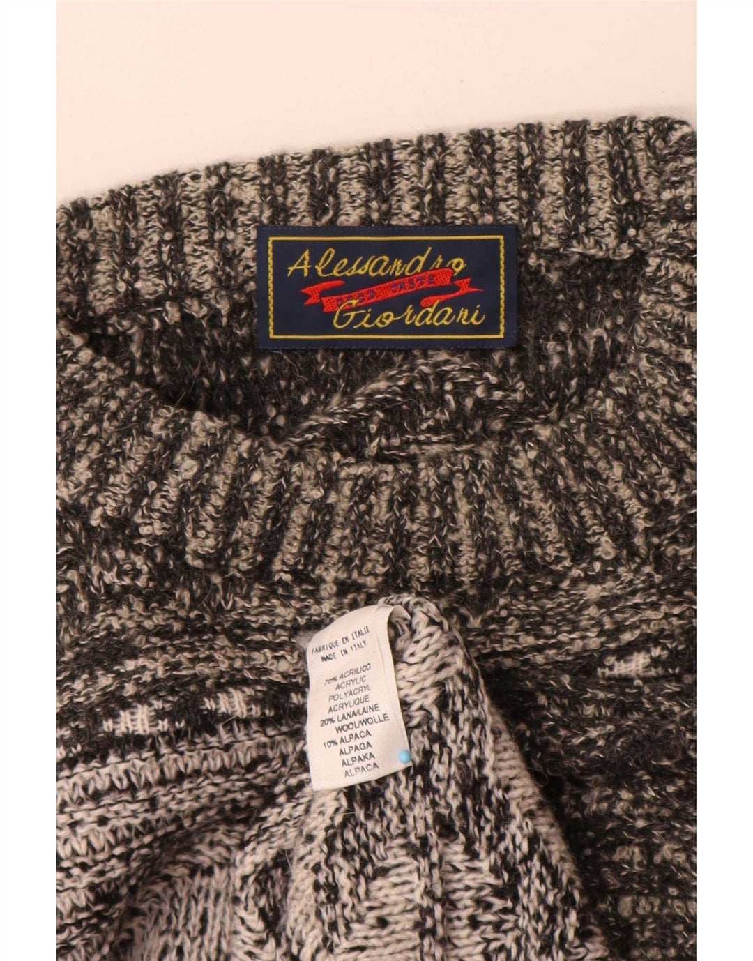Vintage męski sweter z okrągłym dekoltem XL, szary, geometryczny