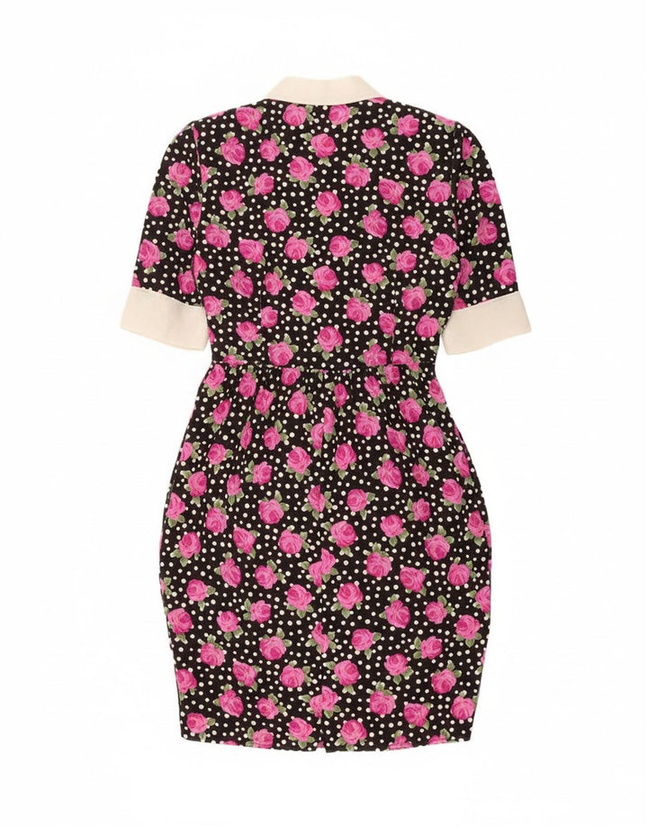 Vintage damska obcisła sukienka IT 46, duży czarny kwiatowy poliester