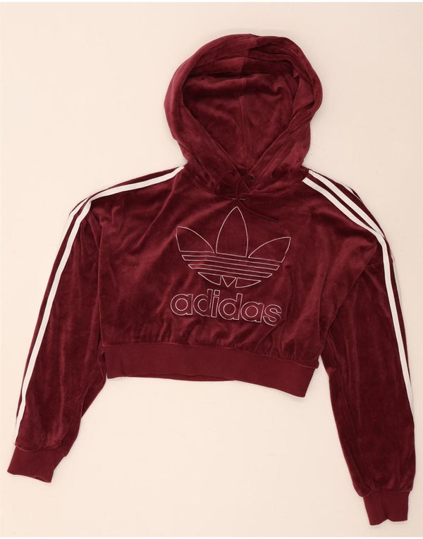 Damska bluza z kapturem Adidas Oversized Crop Velour UK 8 Small Burgundy