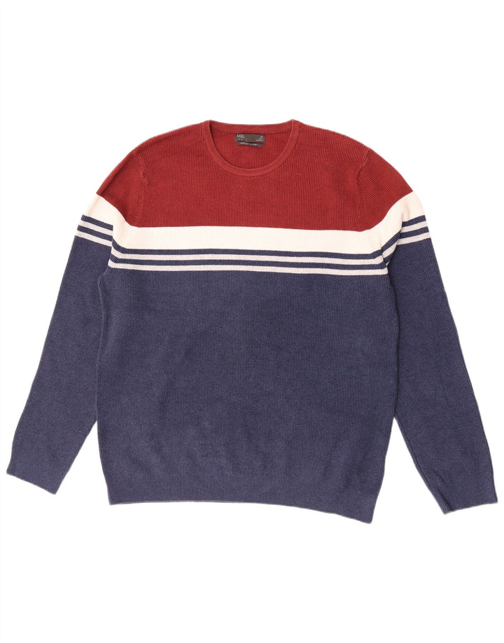 Marks & Spencer Męski sweter z okrągłym dekoltem XL, granatowy, z blokami kolorów