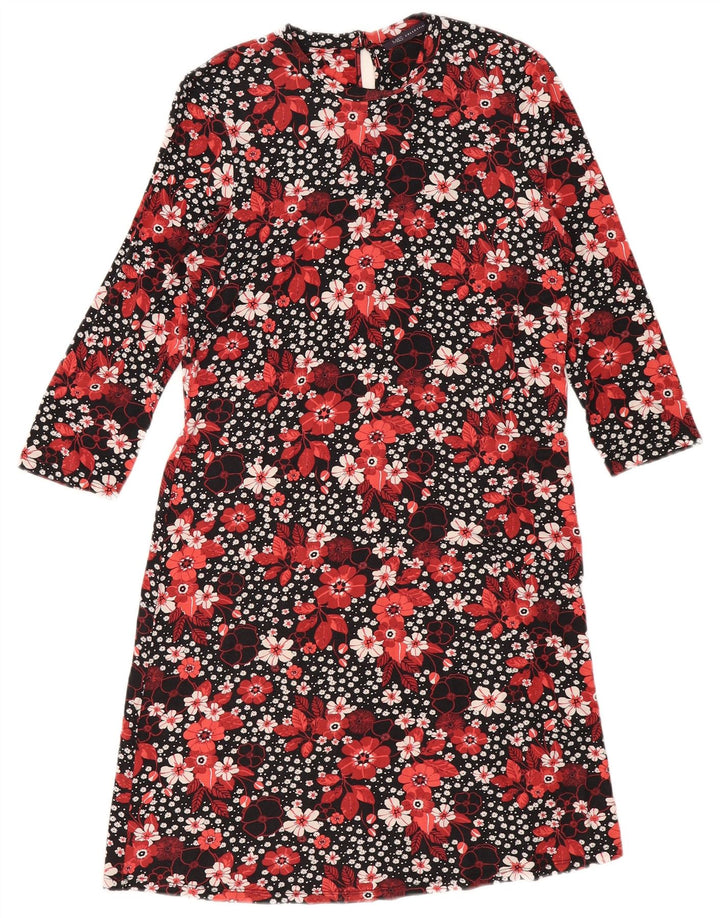 Marks & Spencer Damska sukienka typu shift z rękawem 3/4 UK 12, średnia czarna w kwiaty