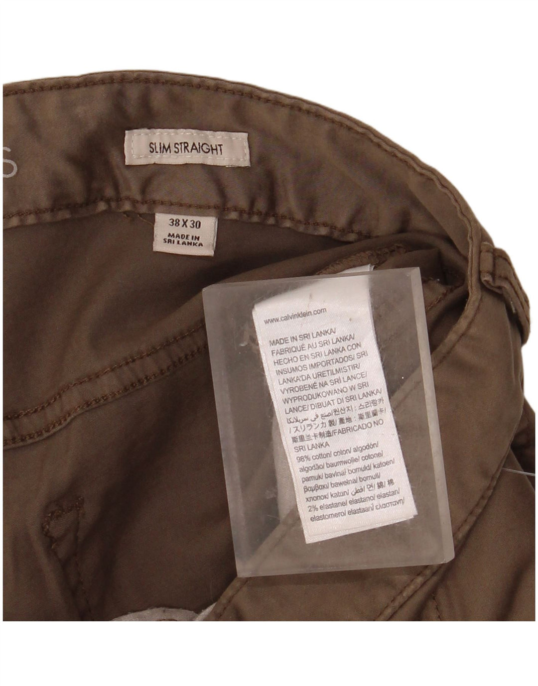 CALVIN KLEIN Męskie spodnie typu slim, proste i codzienne W38 L30 Beżowa bawełna