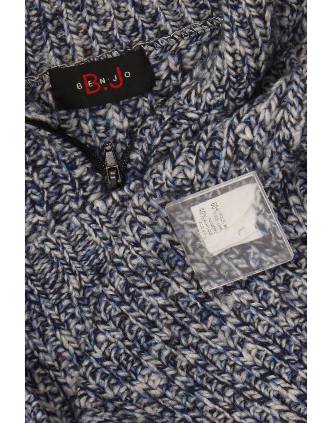 Vintage męski sweter z zamkiem błyskawicznym, duży, niebieski, wełniany nakrapiany