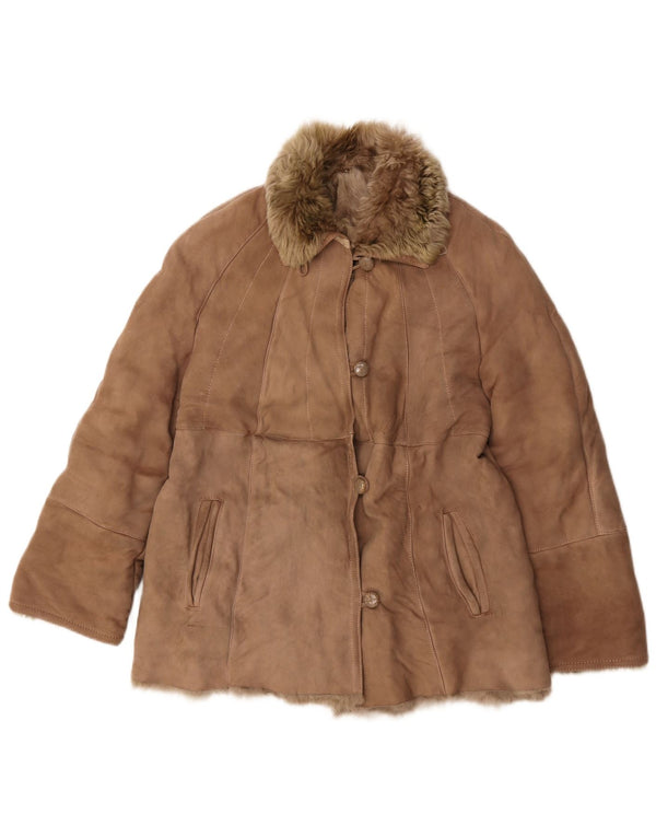 Vintage damska kurtka shearling UK 12 średni beż