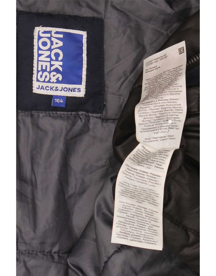 Chłopięcy, ocieplany płaszcz z kapturem Jack & Jones, 13-14 lat, granatowy, poliester