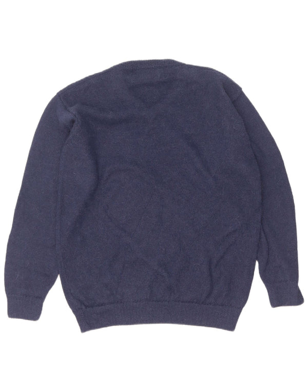 Vintage męski sweter z dekoltem w kształcie litery V, XL, granatowy, wełna z alpaki
