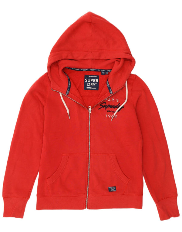 Damski sweter z kapturem Superdry z grafiką i zamkiem błyskawicznym UK 14, duży, czerwony, bawełniany