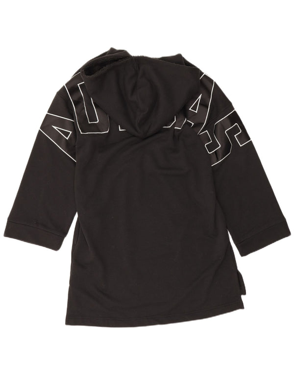 Damska graficzna, oversize'owa sukienka z kapturem Adidas UK 10, mała, czarna bawełna