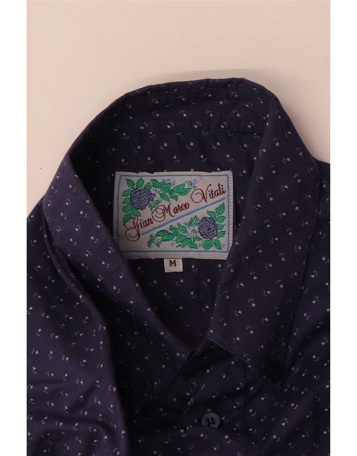 Koszula męska w stylu vintage, średnia, granatowa, bawełniana w kwiaty
