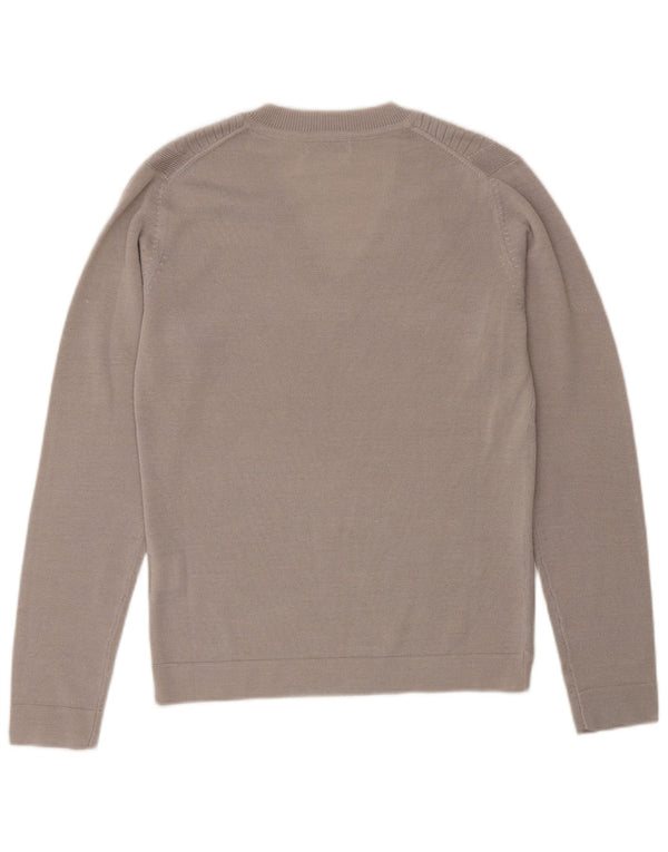 CALVIN KLEIN Damski sweter golfowy z dekoltem w kształcie litery V, UK 10, mały, beżowy, wełniany