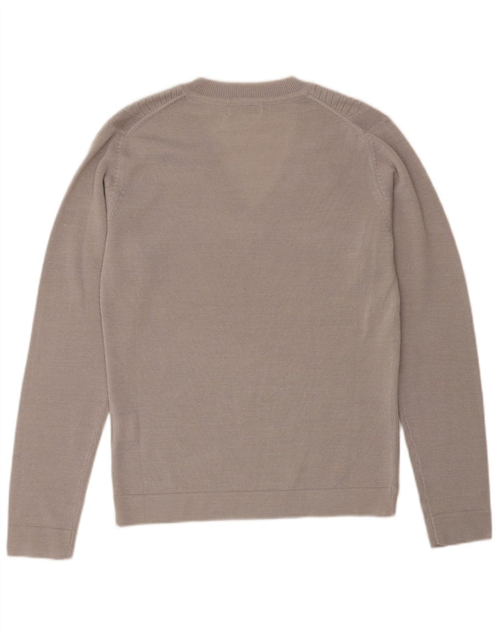 CALVIN KLEIN Damski sweter golfowy z dekoltem w kształcie litery V, UK 10, mały, beżowy, wełniany