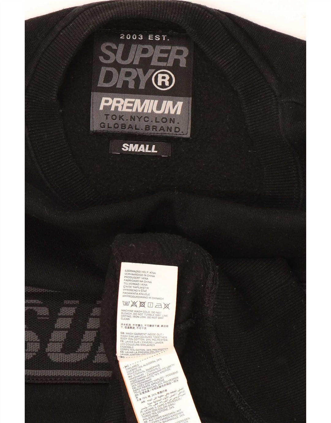 Męski sweter z grafiką Superdry, mały, czarny, bawełniany