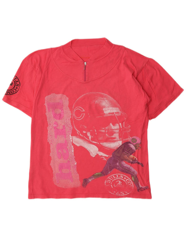 Damski T-shirt z grafiką w stylu vintage, zapinany na zamek, UK 16, duży, różowy